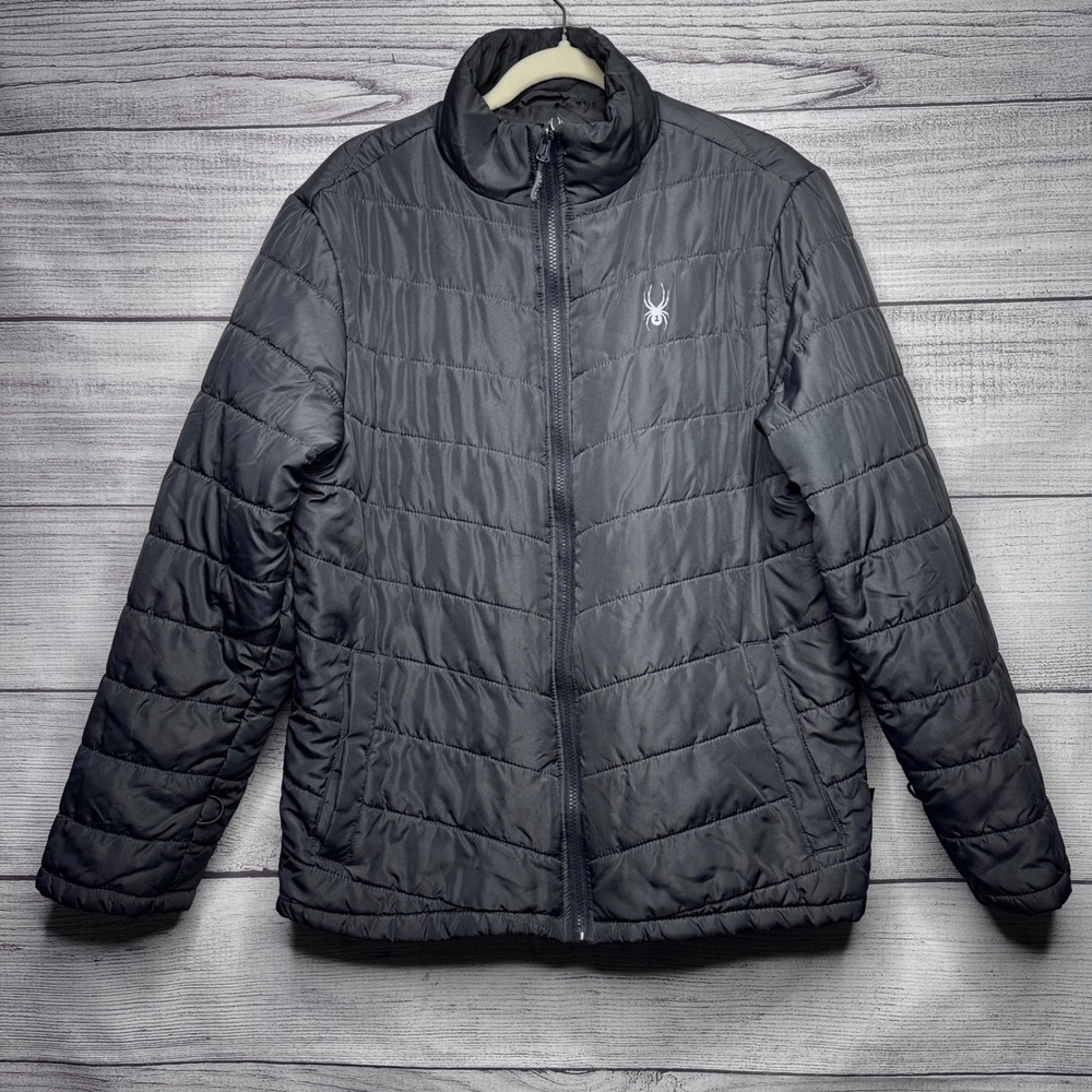 Spyder Mens Puffer Jacket Insert size M Gray Full Zip Insulated Warm Winter Coat